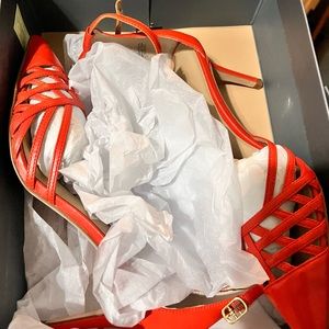 Ann Taylor orange pumps with ankle strap